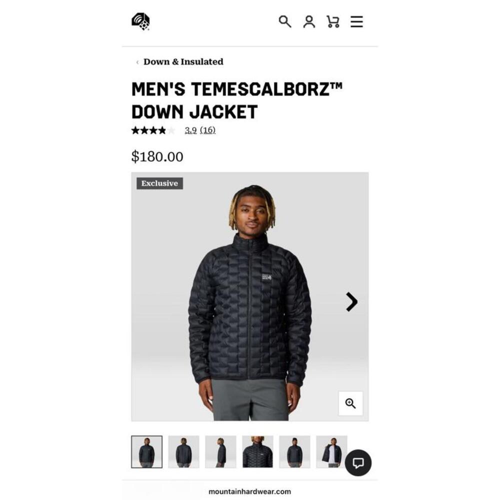 $180 Mountain Hardware Temescalborz Down Packable Puffer Jacket Black Mens XL